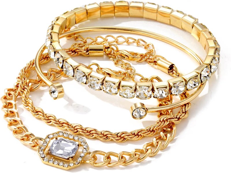 IFKM Gold Bracelets for Women, 14K Gold Plated Dainty Layered Chain Bracelets Adjustable Cute Bangle Link Bracelet Set - Image 1